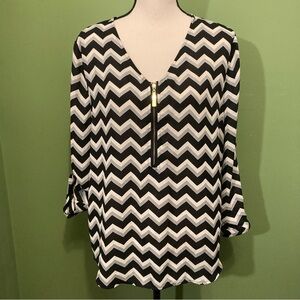 Zara Black and White Zigzag Blouse